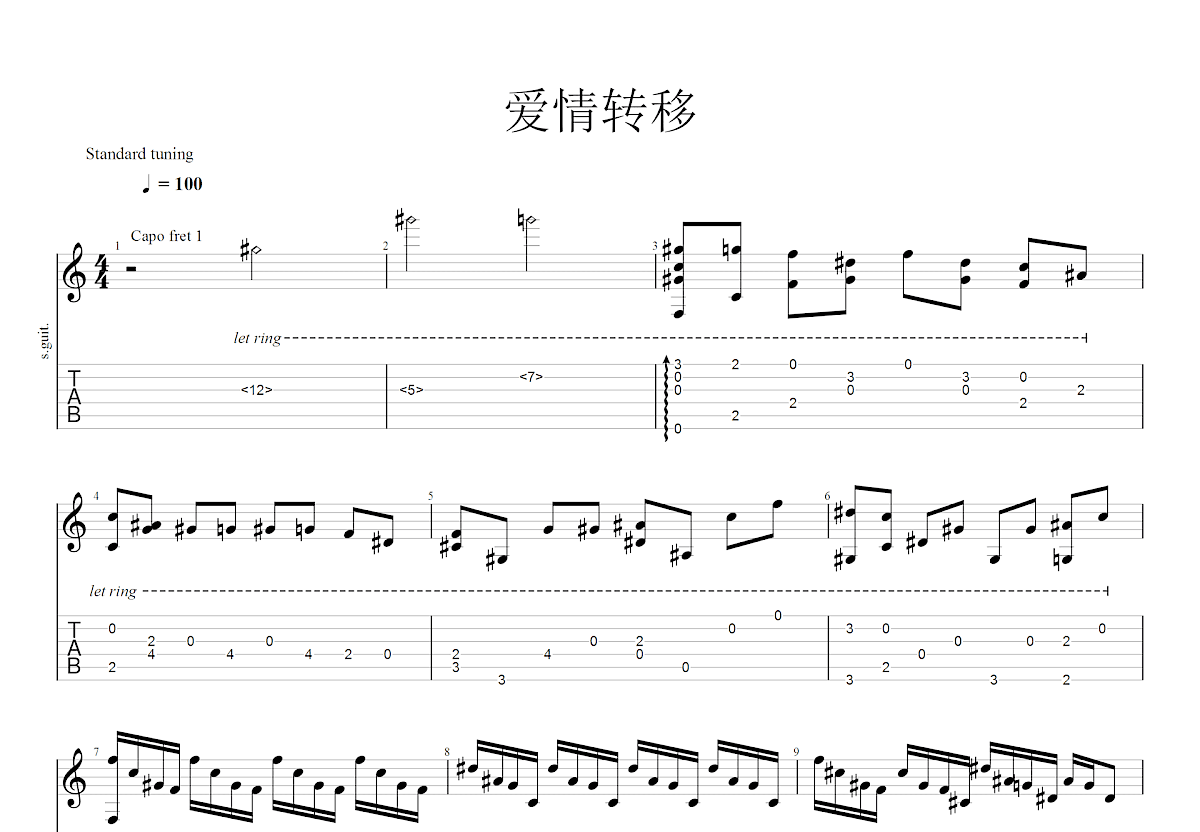 爱情转移吉他谱预览图