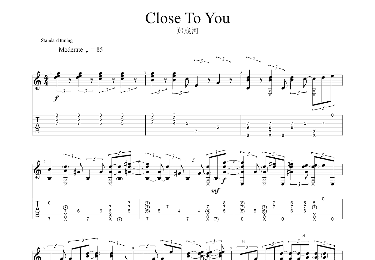 Close To You吉他谱预览图