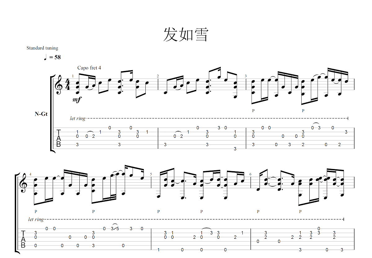 发如雪吉他谱预览图