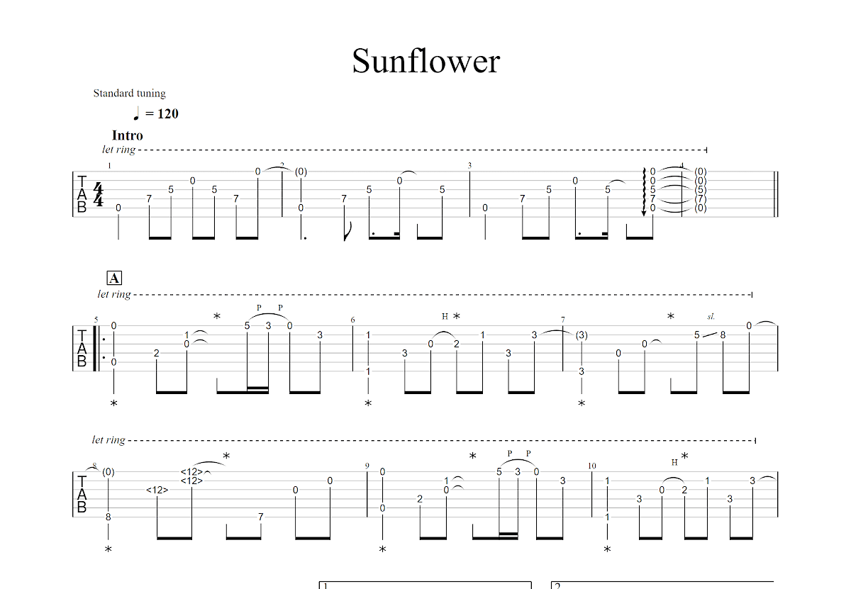 sunflower吉他谱预览图