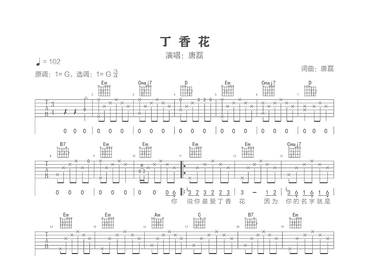 丁香花吉他谱预览图