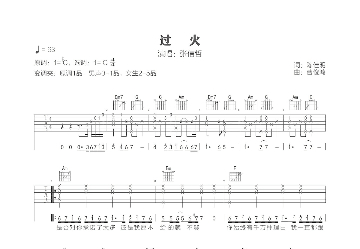 过火吉他谱预览图