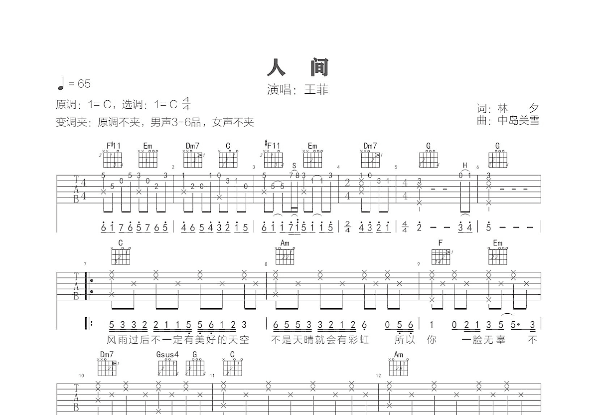 人间吉他谱预览图