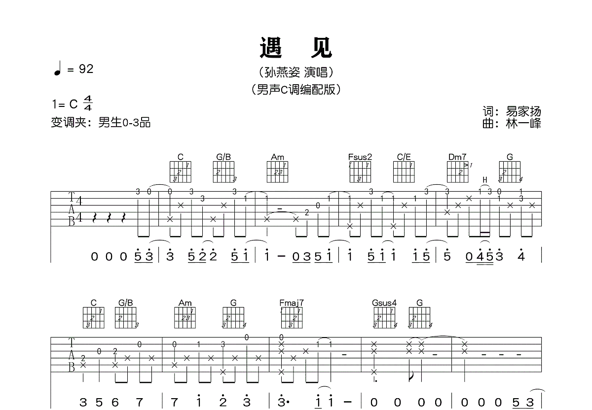 遇见吉他谱预览图