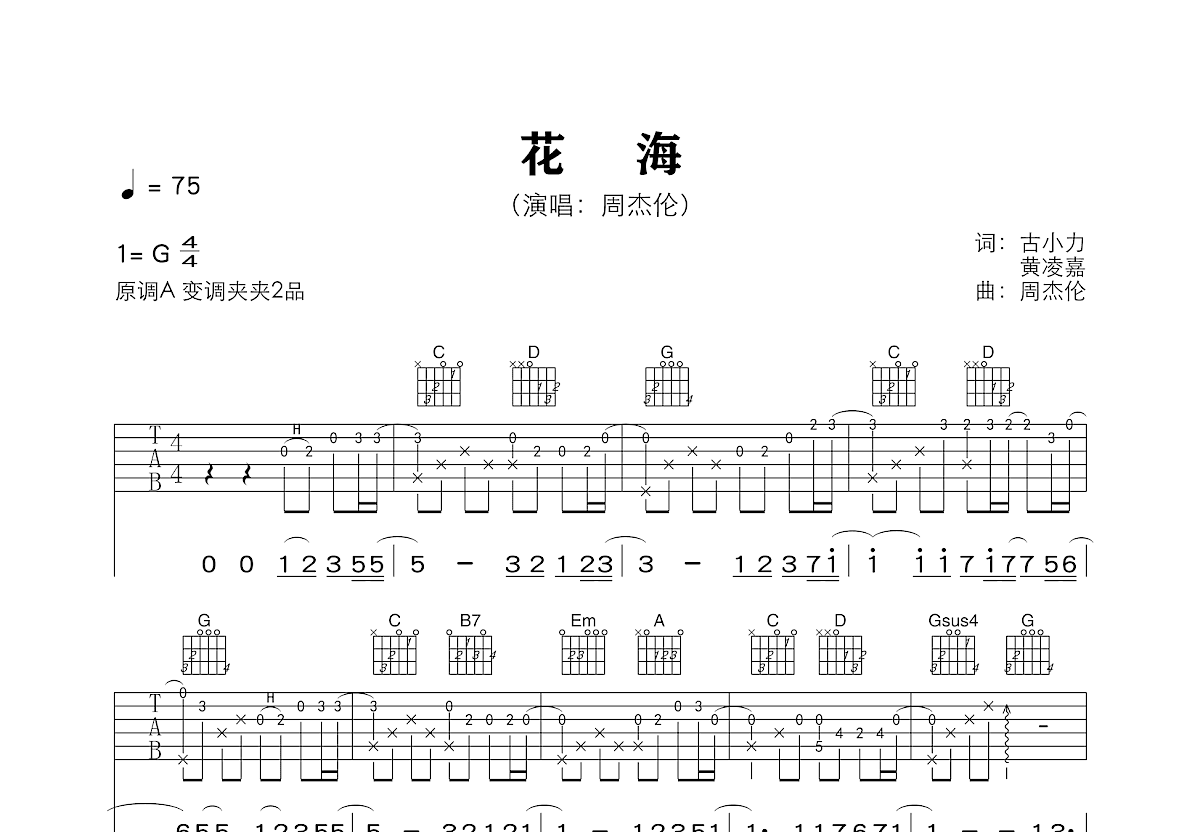 花海吉他谱预览图