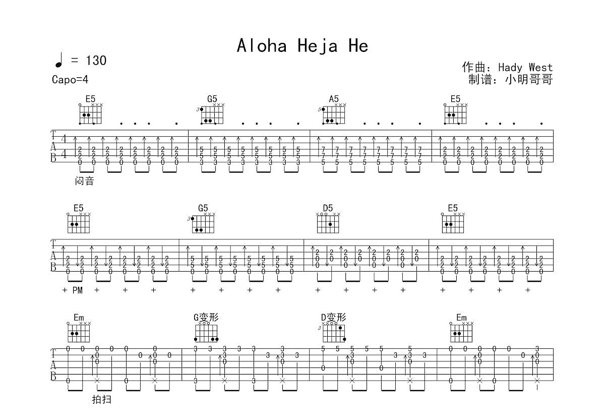 Aloha heja he吉他谱预览图