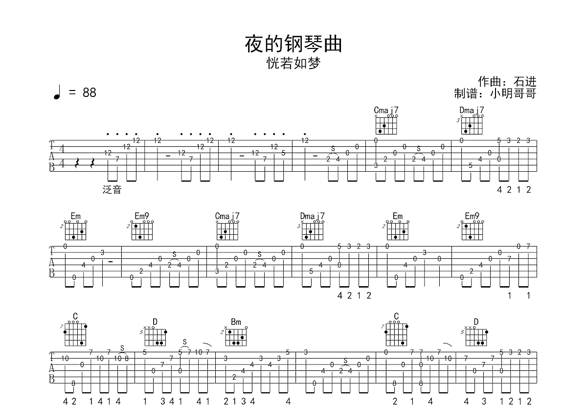 夜的钢琴曲五吉他谱预览图