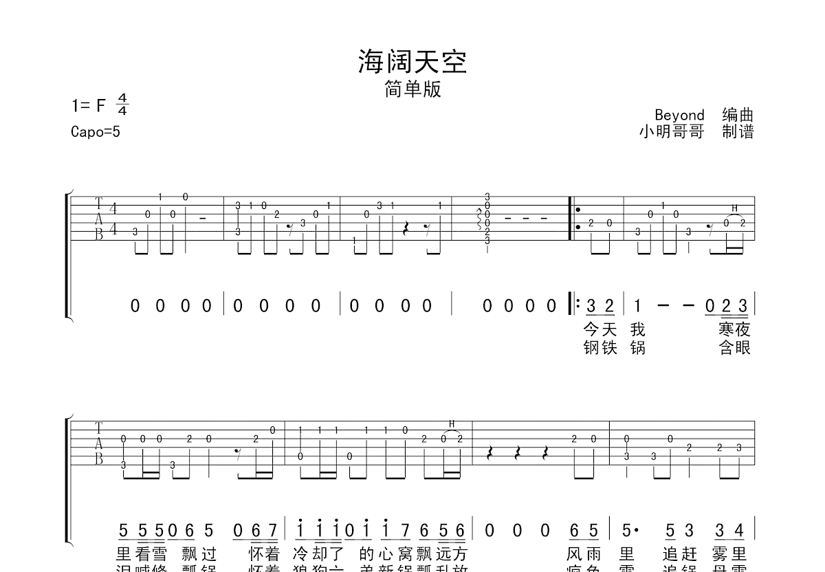 海阔天空吉他谱预览图