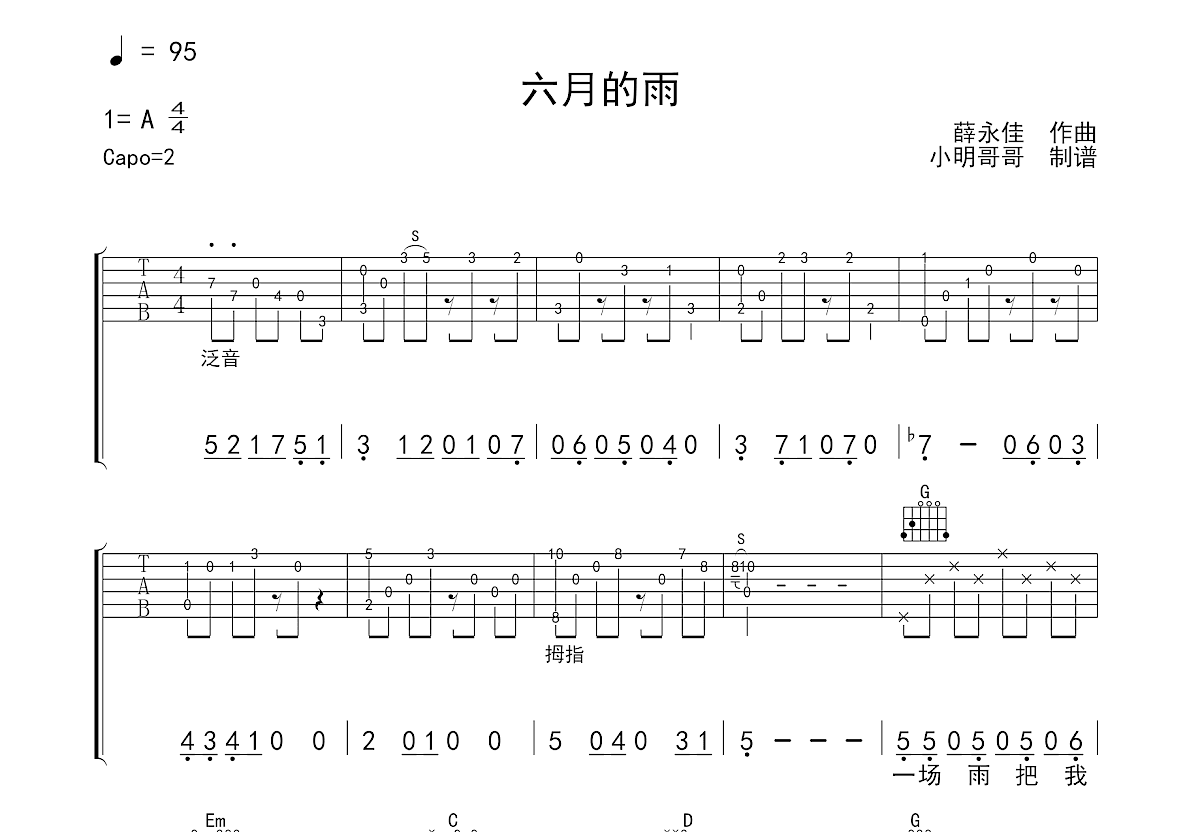 六月的雨吉他谱预览图