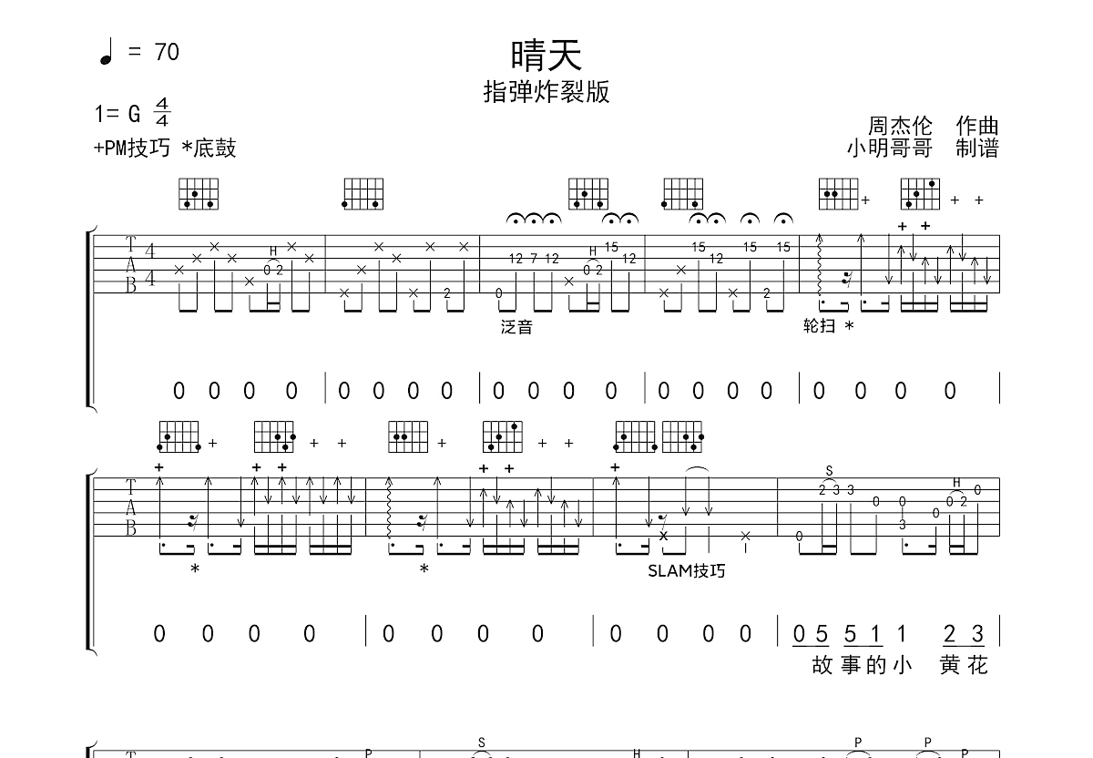 晴天吉他谱预览图