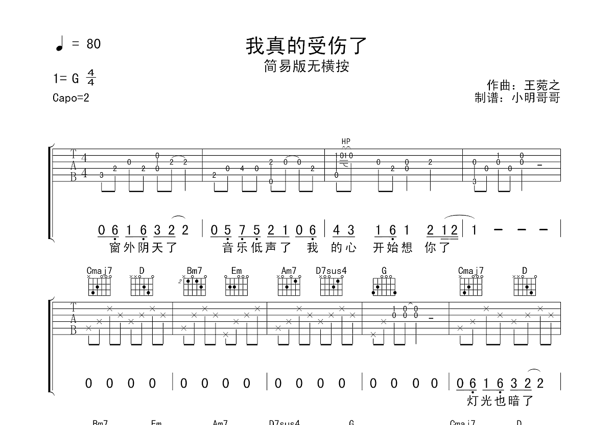 我真的受伤了吉他谱预览图