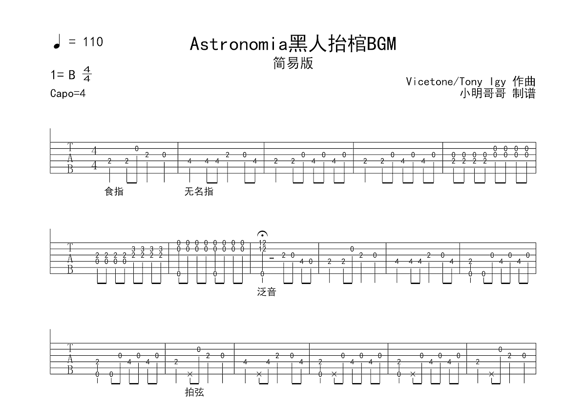 黑人抬棺Astronomia吉他谱预览图