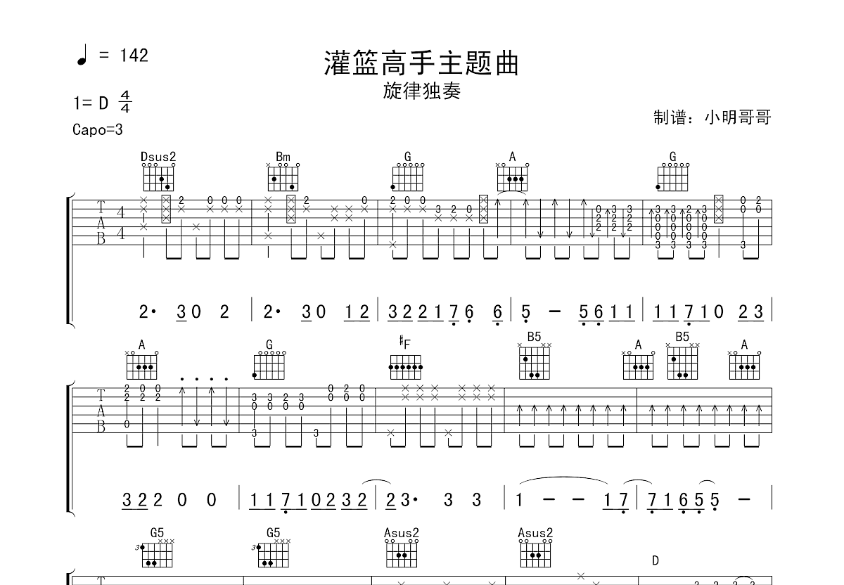 灌篮高手吉他谱预览图