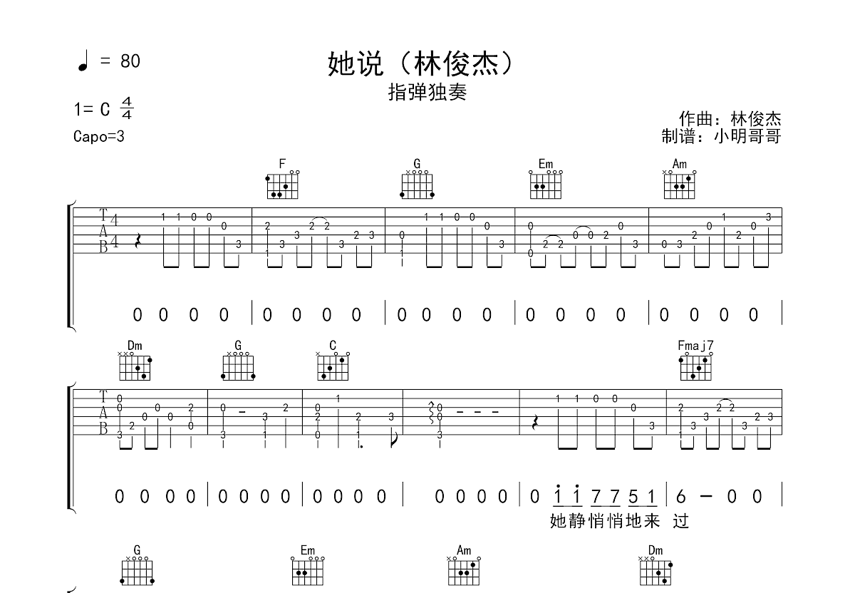 她说吉他谱预览图