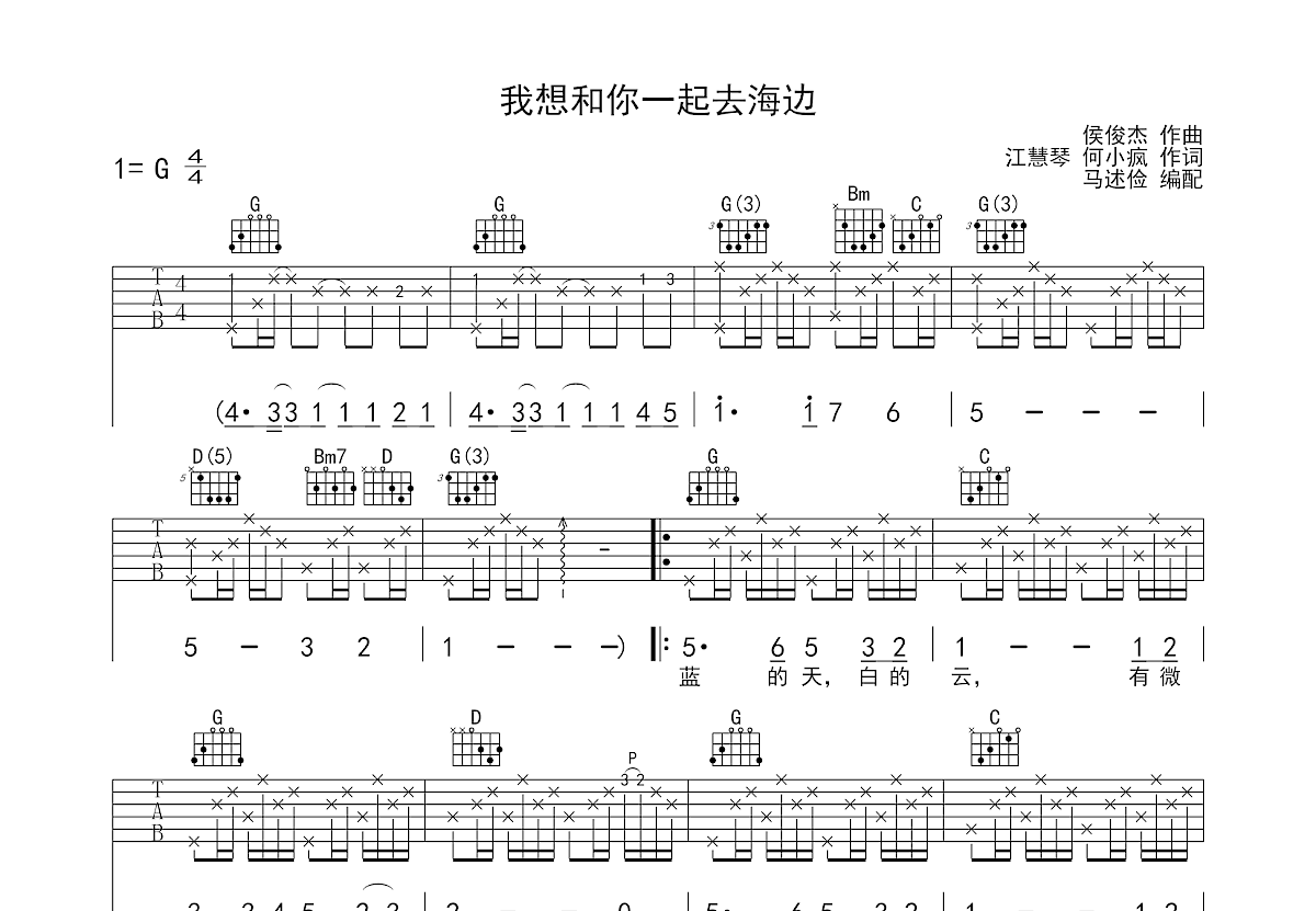 我想和你一起去海边吉他谱预览图
