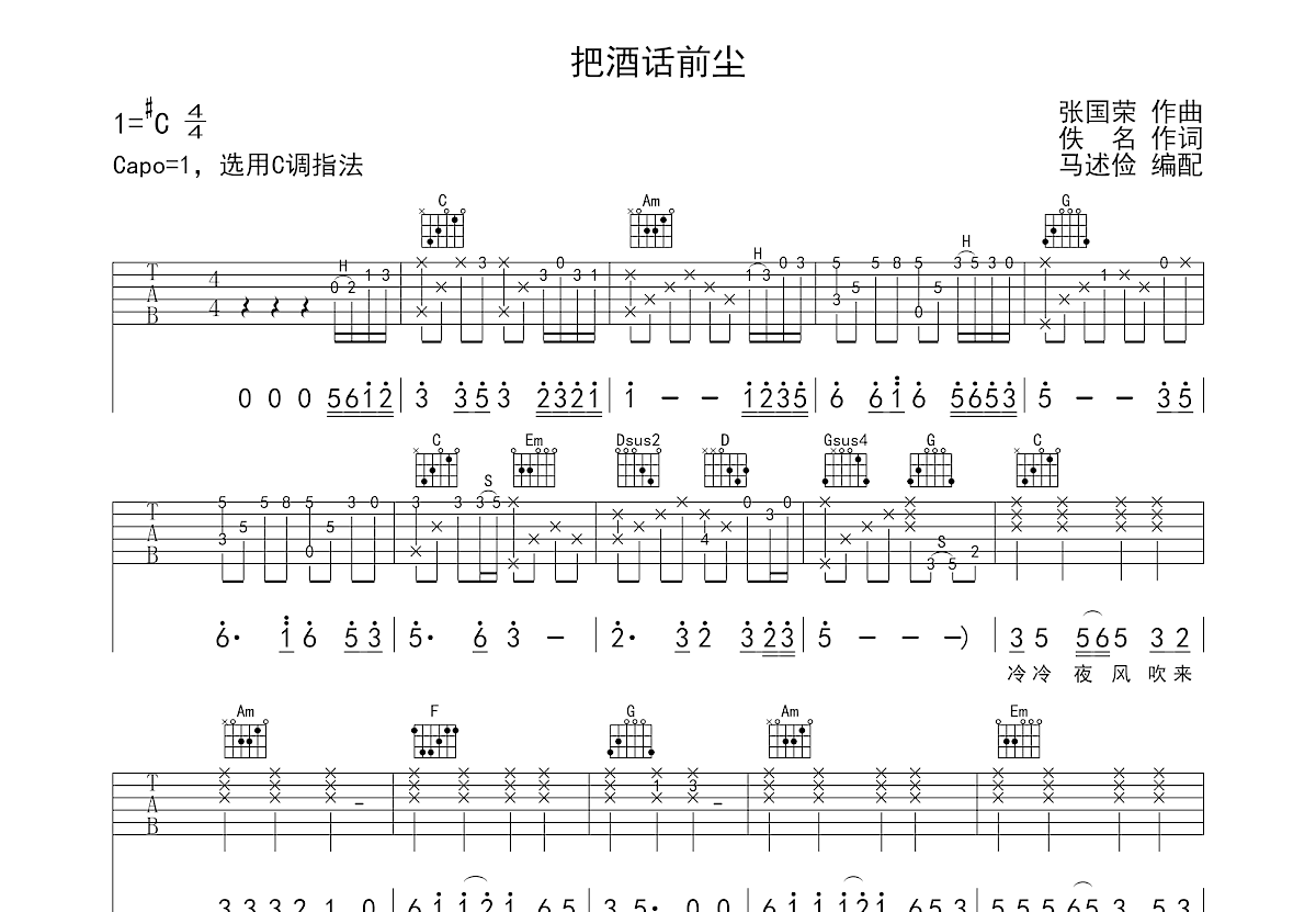 把酒话前尘吉他谱预览图