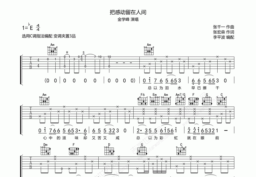 把感动留在人间吉他谱预览图