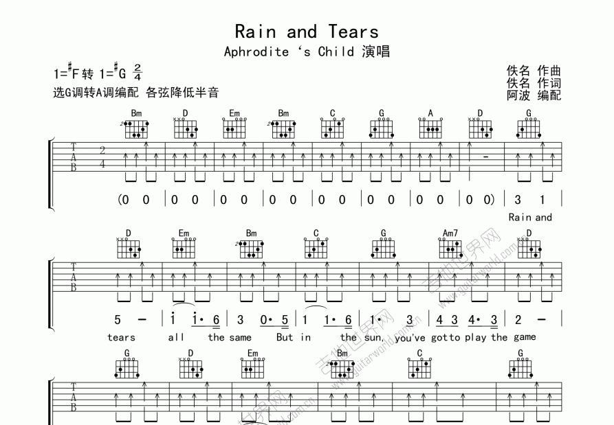 Rain and Tears吉他谱预览图