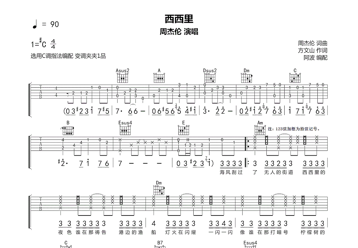 西西里吉他谱预览图