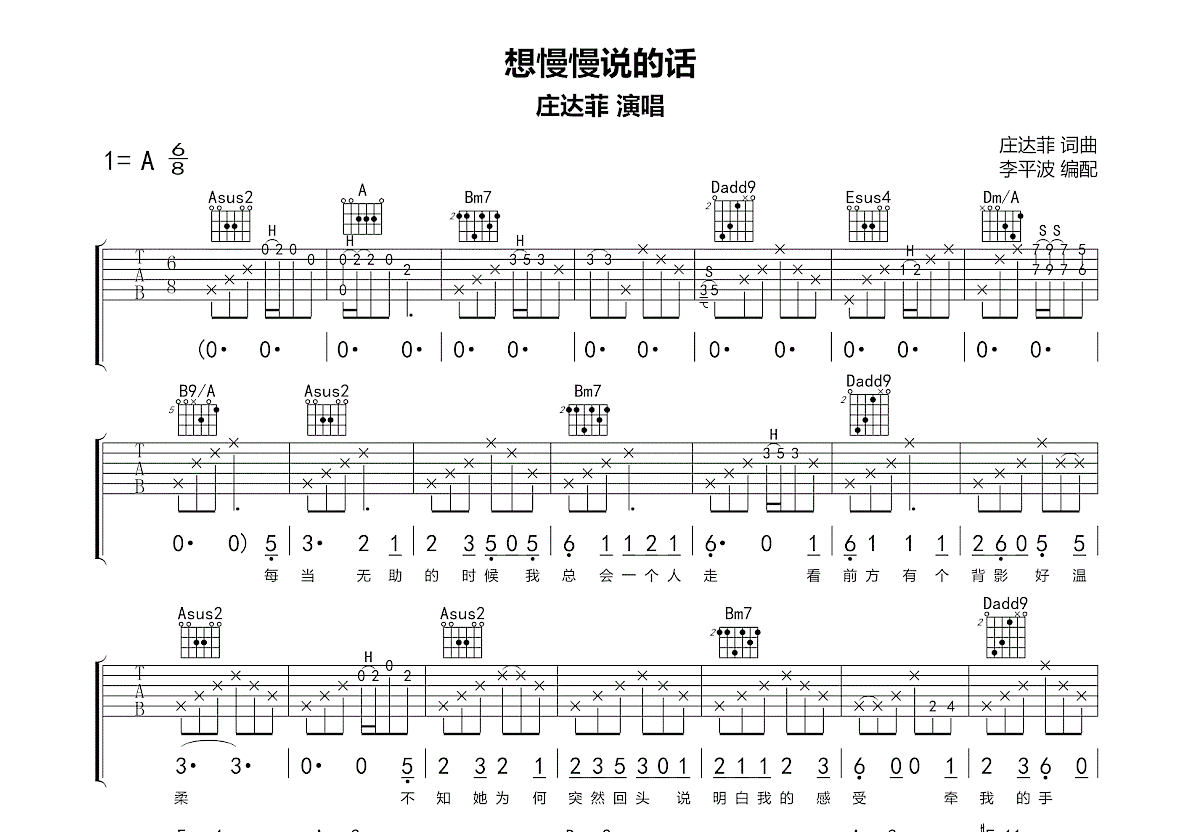 想慢慢说的话吉他谱预览图