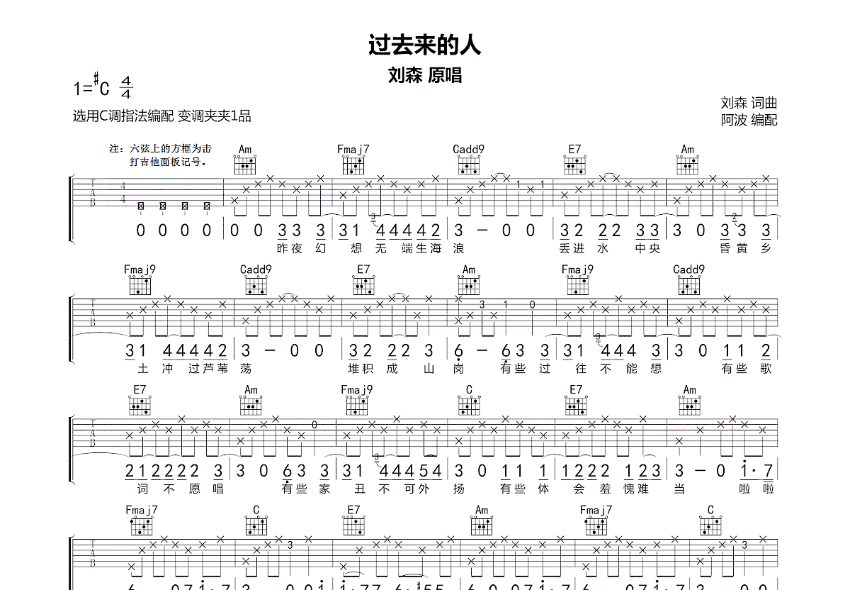 过去来的人吉他谱_刘森_C调弹唱