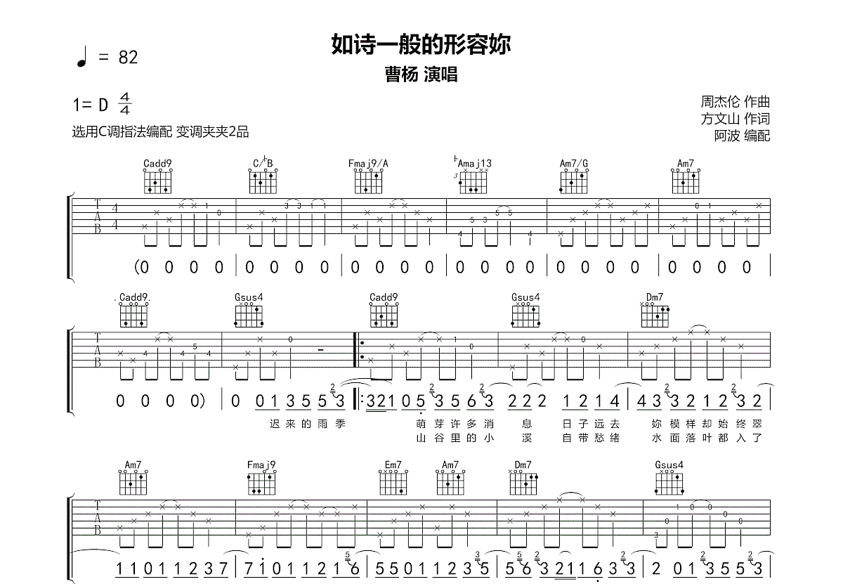 如诗一般的形容妳吉他谱预览图