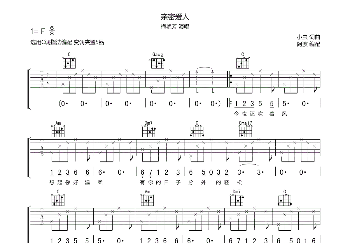 亲密爱人吉他谱预览图