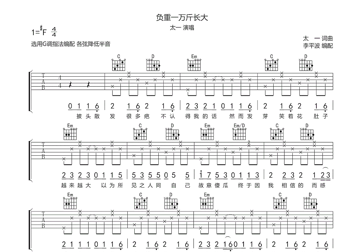 负重一万斤长大吉他谱预览图