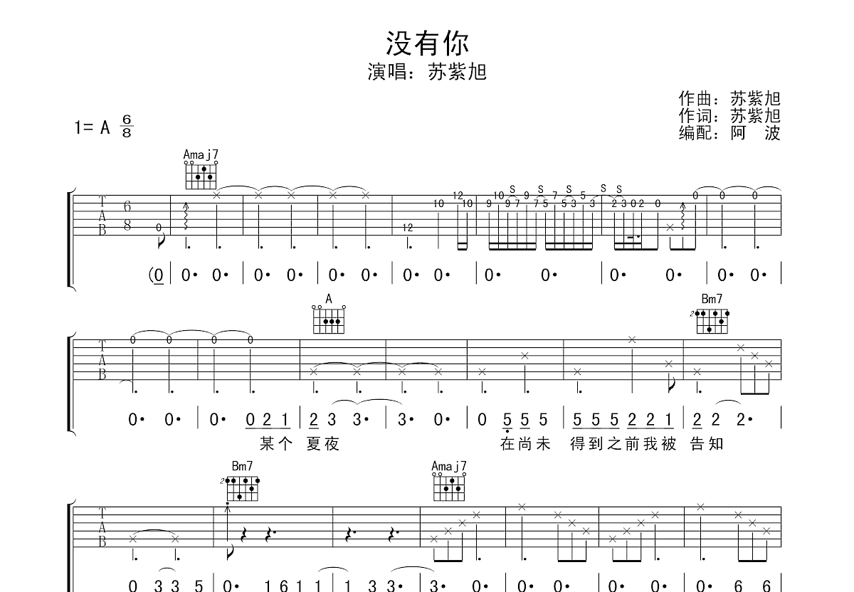 没有你吉他谱预览图