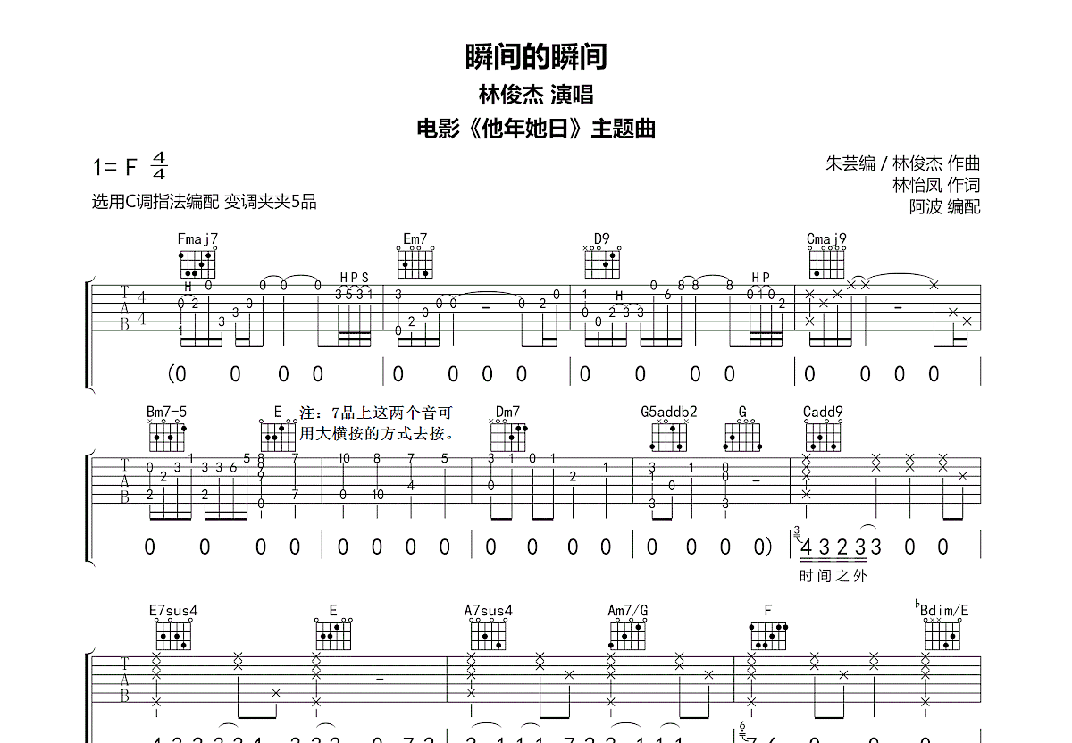瞬间的瞬间吉他谱_林俊杰_C调弹唱