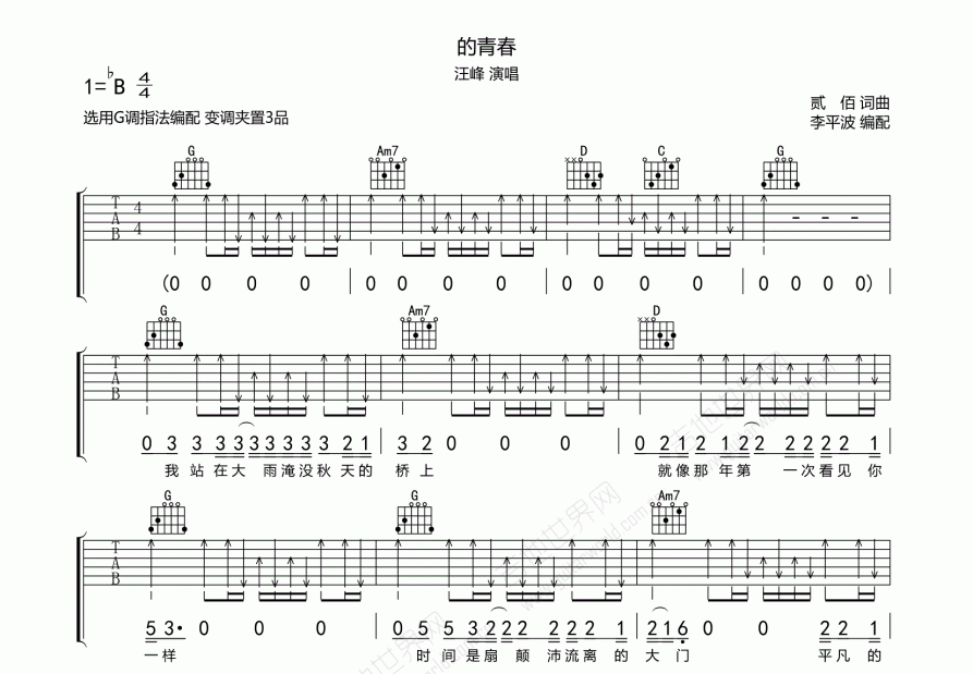 的青春吉他谱预览图