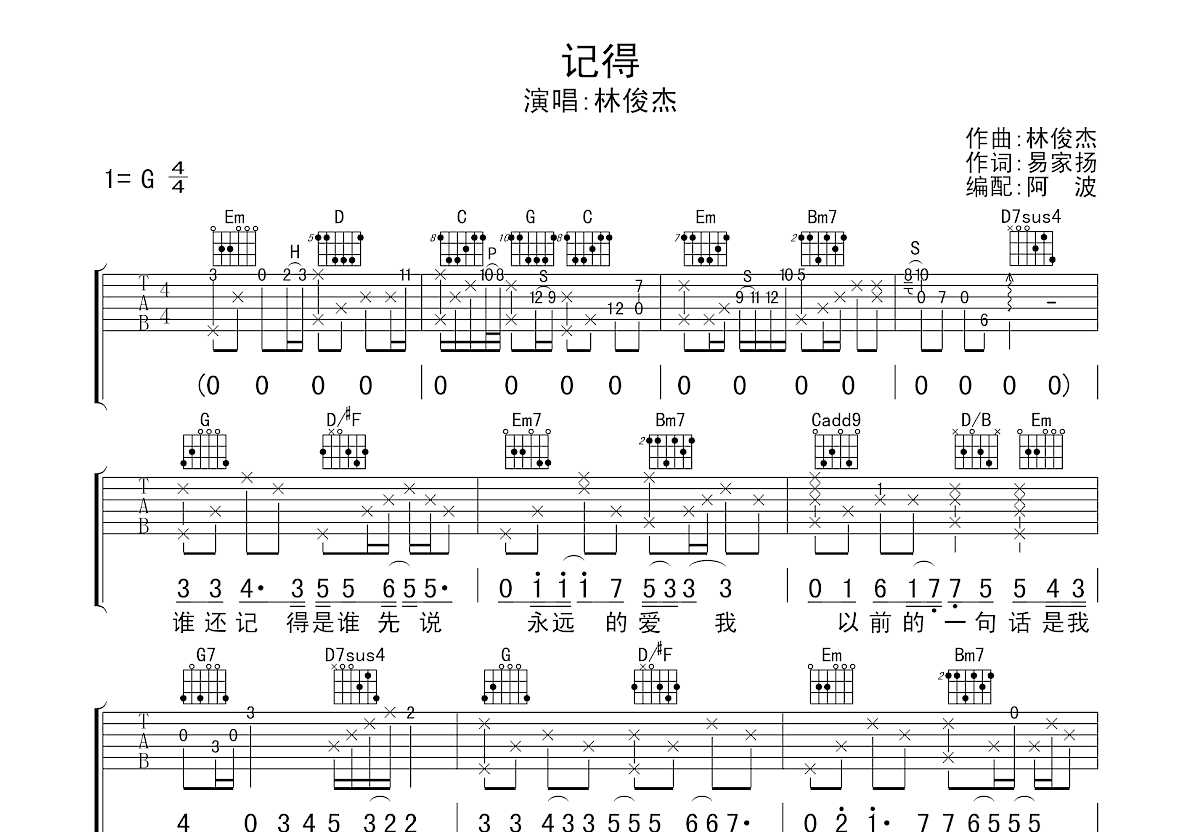 记得吉他谱预览图