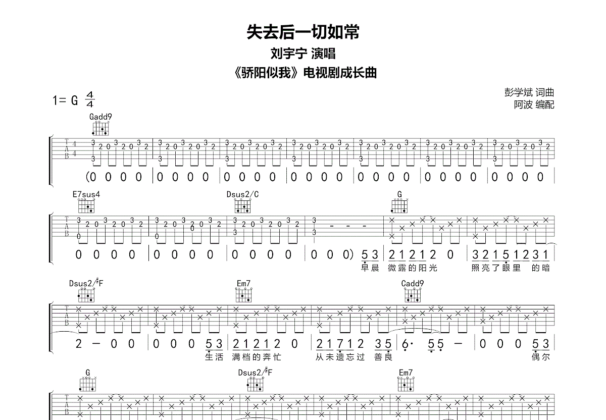 失去后一切如常吉他谱预览图