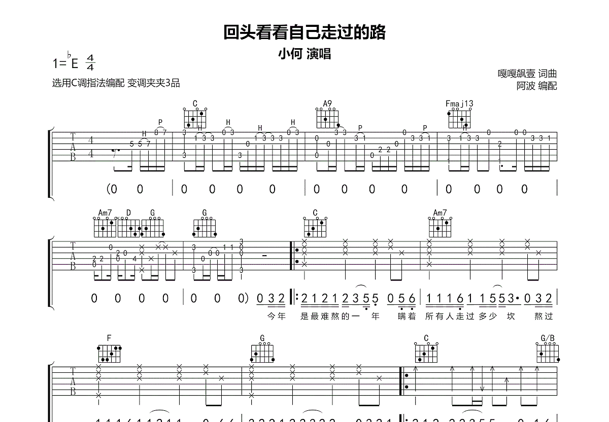 回头看看自己走过的路吉他谱_小何_C调弹唱