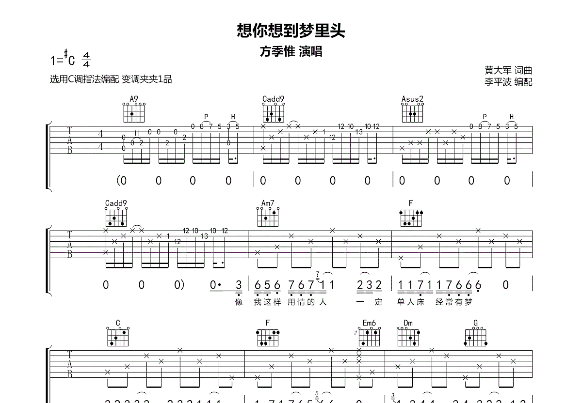 想你想到梦里头吉他谱预览图
