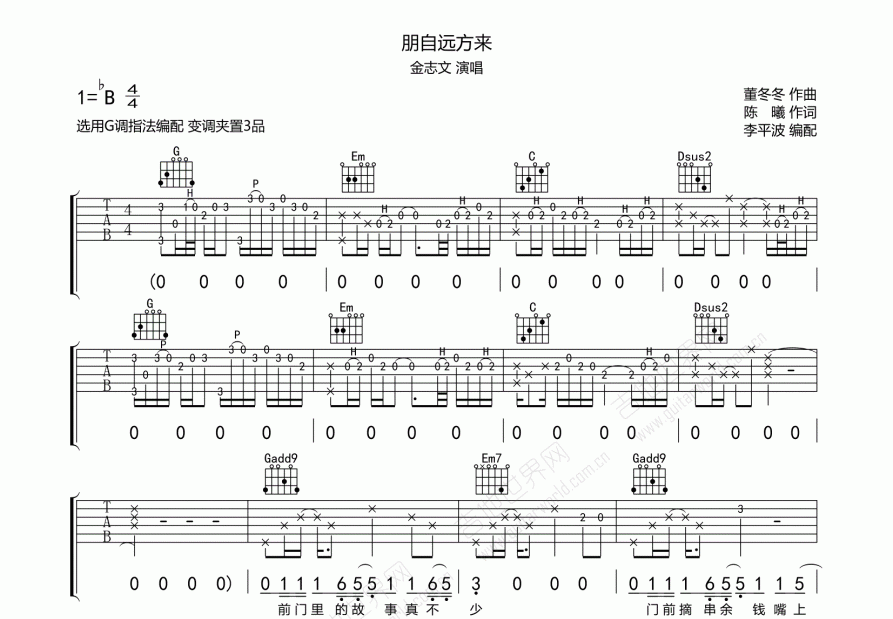 朋自远方来吉他谱预览图