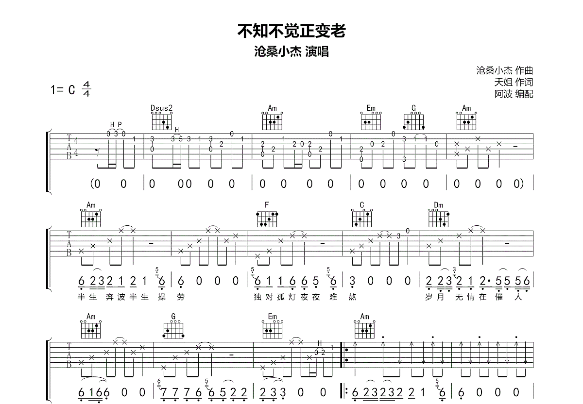 不知不觉正变老吉他谱预览图