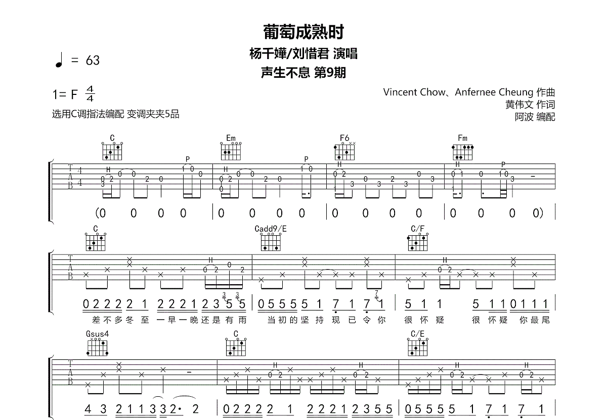葡萄成熟时吉他谱预览图