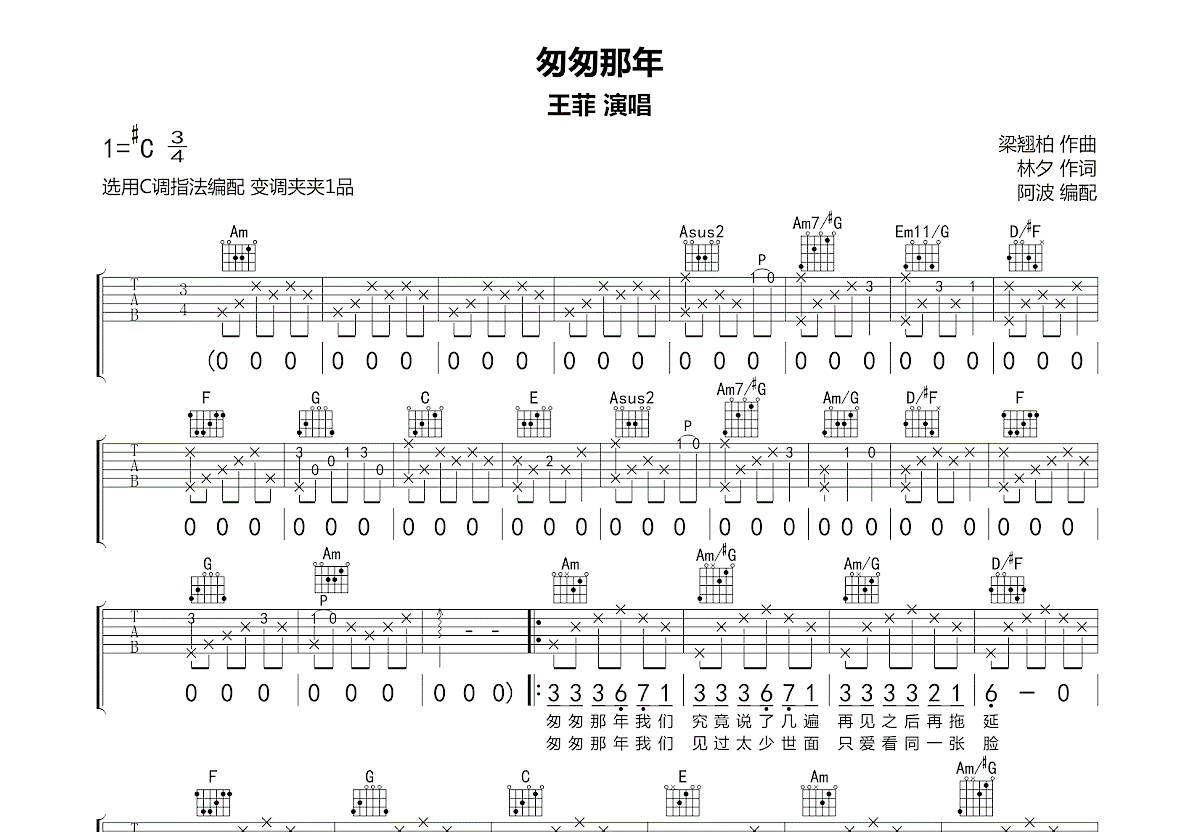 匆匆那年吉他谱预览图