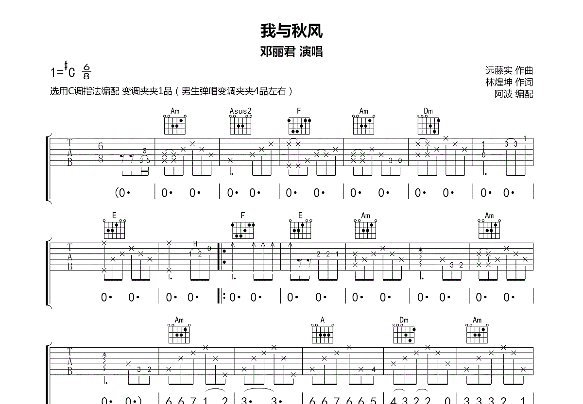 我与秋风吉他谱_邓丽君_C调弹唱