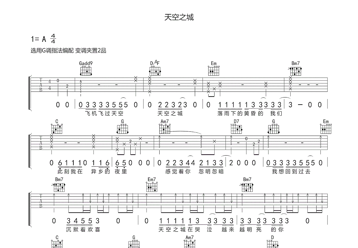 天空之城吉他谱预览图