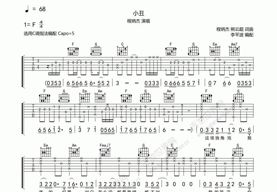 小丑吉他谱预览图