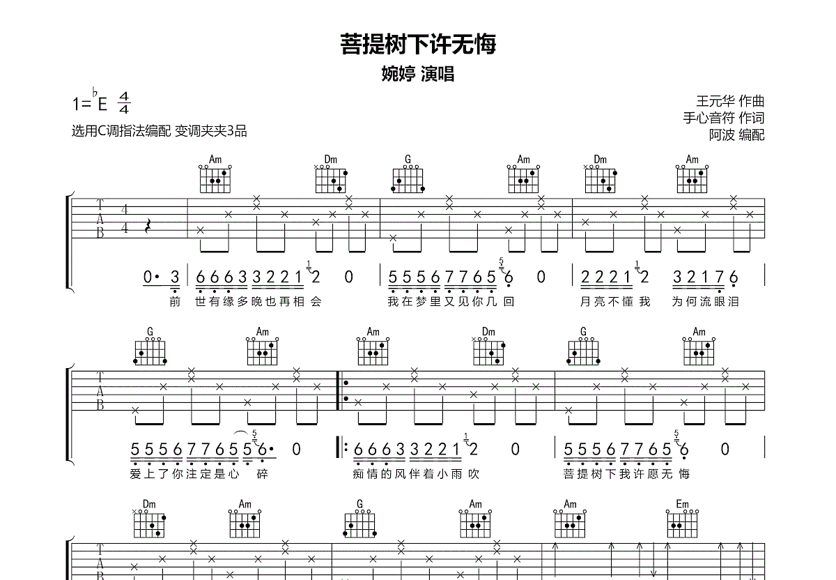 菩提树下许无悔吉他谱预览图