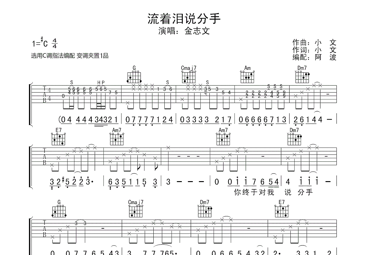 流着泪说分手吉他谱预览图