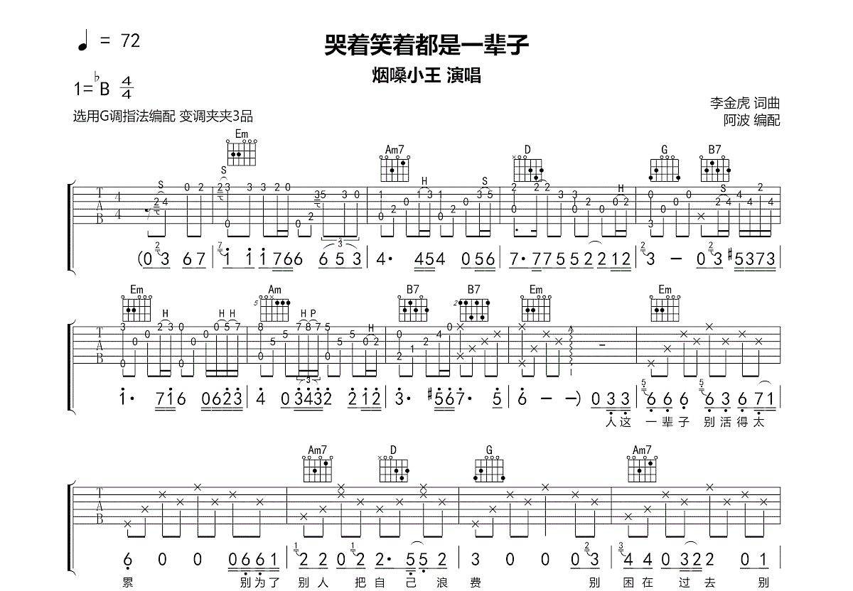 哭着笑着都是一辈子吉他谱预览图