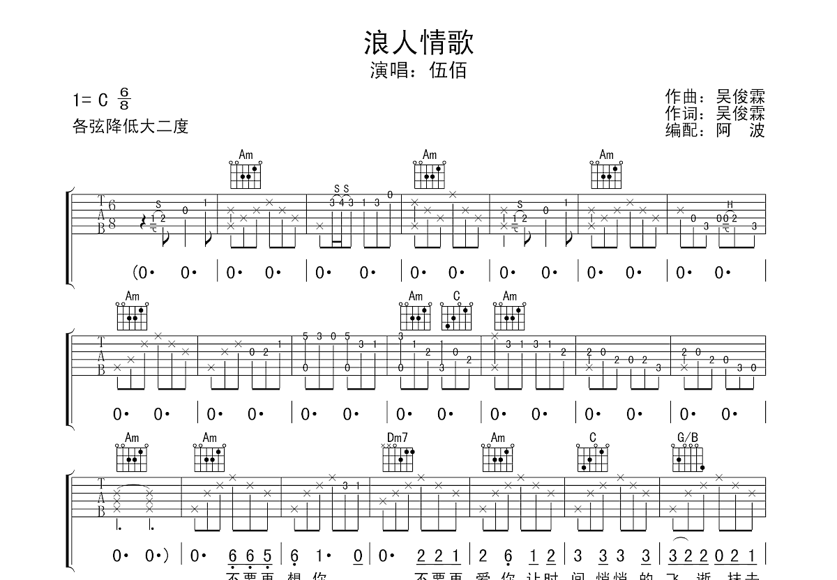 浪人情歌吉他谱预览图