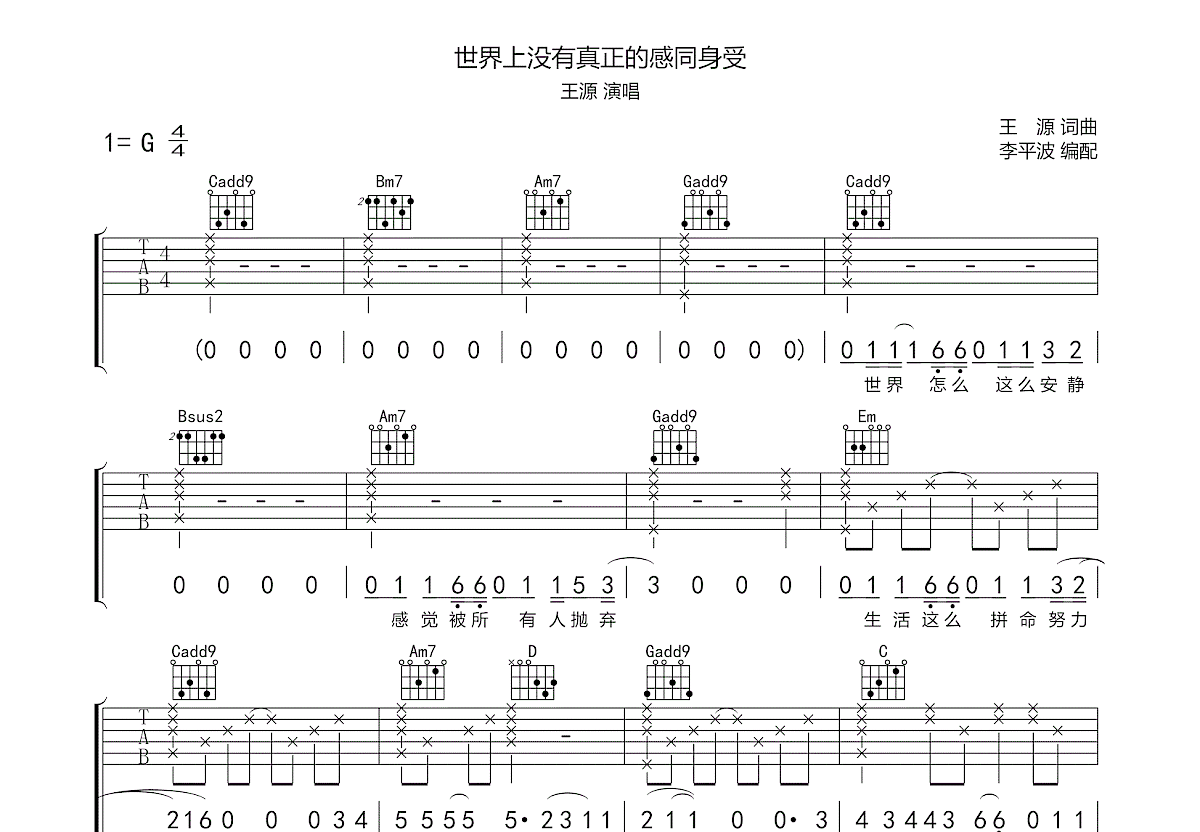 世界上没有真正的感同身受吉他谱预览图