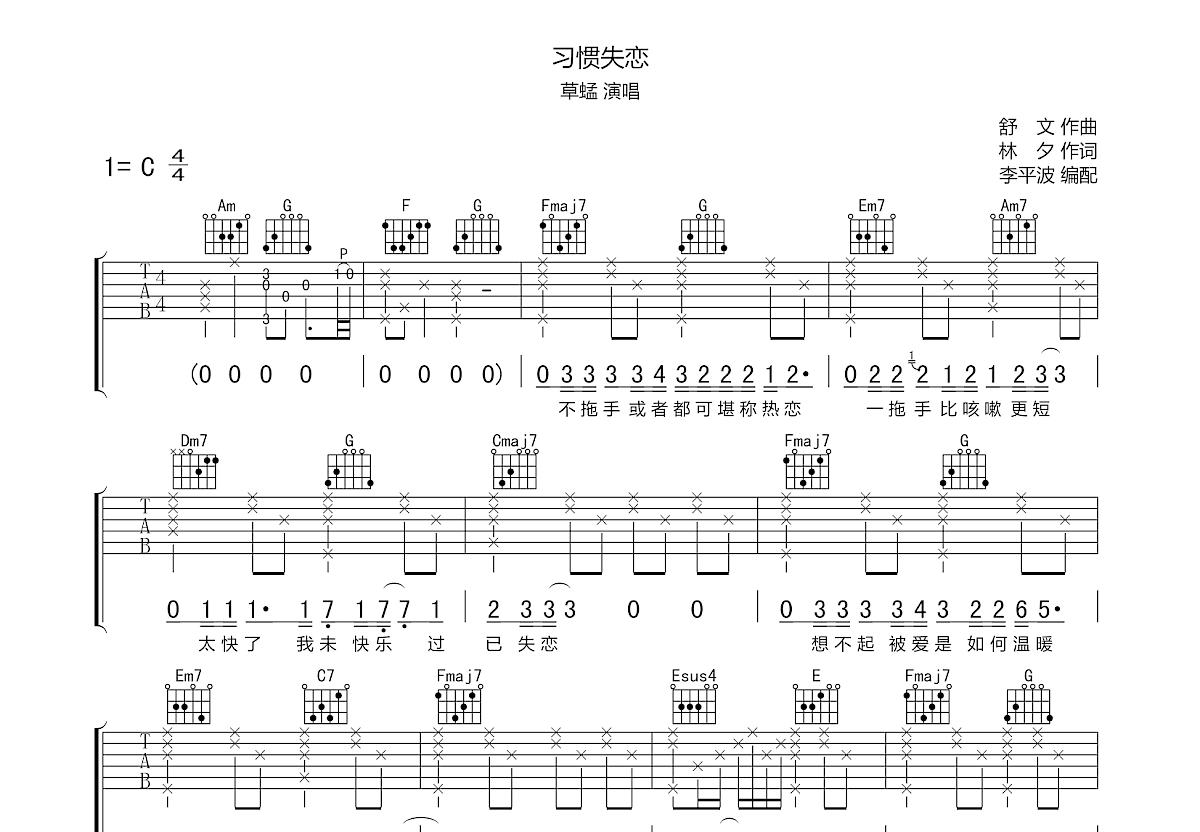 习惯失恋 吉他谱预览图