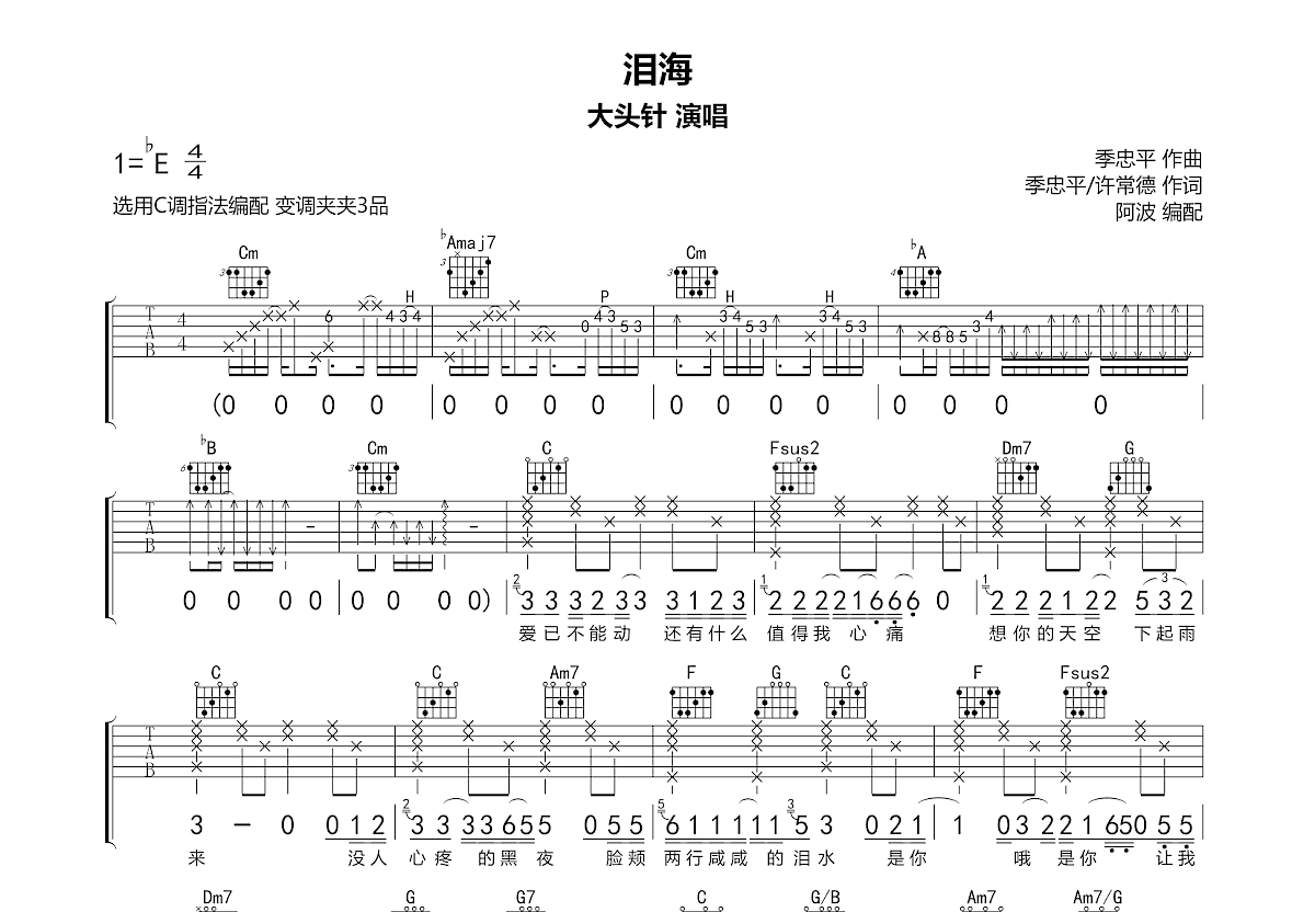 泪海吉他谱预览图