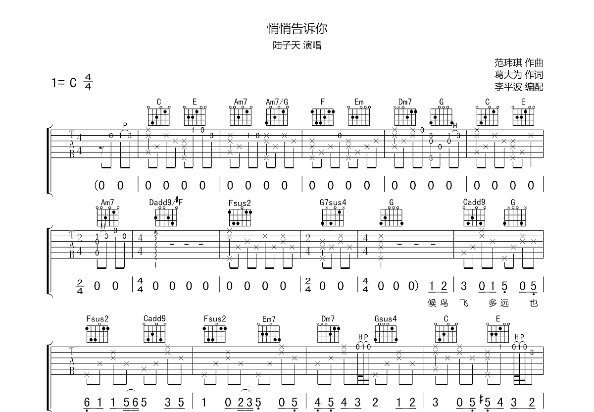 悄悄告诉你吉他谱预览图